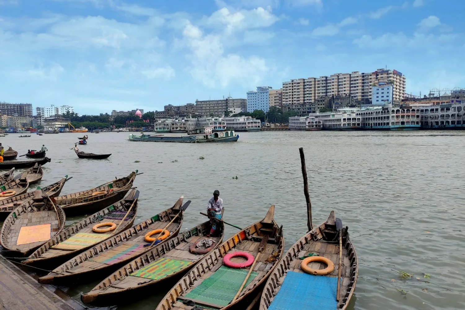 Wooden boats on the river at Dhaka