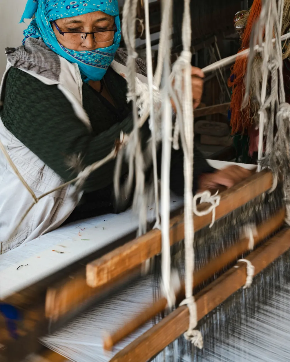 Threads on a handloom