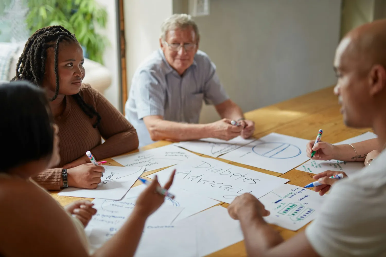 A team planning together around a table